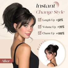Zopf Haarteil mit Klammer,Kurze Pferdeschwanz Haarverlängerung mit Flexiblem Draht für DIY-Styling,Glattes Kunsthaar Ponytail Extension Perücke für Frauen,Dunkelbraun/Dunkelrotbraun-Mix - Salz und Pfeffer - Übersicht 5