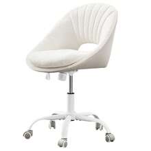 HEXCELEN Hairdressing Chair, Swivel Chair, Office Chair Made Of Breathable Sherpa Fabric And Polyurethane, Suitable For Bedroom, Office And Living Room, Beige-White - 白色 - 查看 7