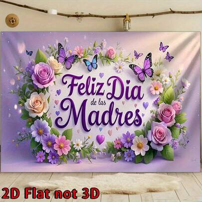 1pc Mother's Day Gifts,[Party Banner]Spanish Happy Mother'S Day Theme Background, Purple Charm Theme Butterfly Flower DecorationMother's Day Gifts,For Family Party Events, Wedding, Birthday Party, Coming-Of-Age Ceremony, Christmas, Thanksgiving, Four Season, Entryway, Room Decor, Indoor/ Outdoor Celebrations, Baptismal Party Perfect Gift For Parents & Party Planners ,Mother's Day Gifts, The Presents Given By Sons/Daughters To Their Mothers, Creating Surprise Tapestries, Mother's Day Decorations.Best Wishes!