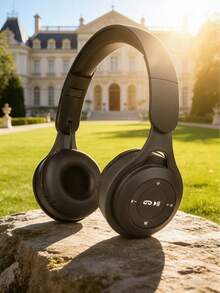 新品馬卡龍風格耳罩式耳機,可折疊伸縮,高保真立體聲音質,通話清晰無干擾,兼容手機,女生最愛的無線耳機 - 黑色 - 查看 4