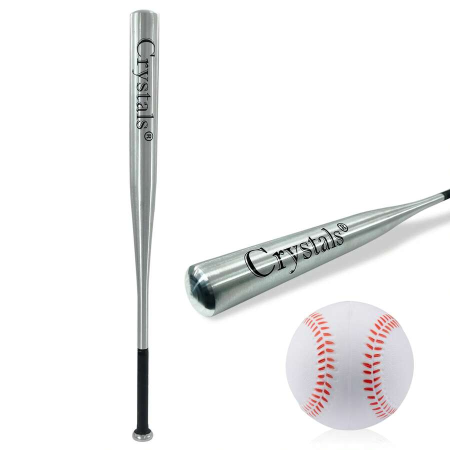 Crystals 32 Inch Heavy Duty Metal Baseball Bat Aluminum Alloy Non-Slip Grip Training Bat - Silver - View 1