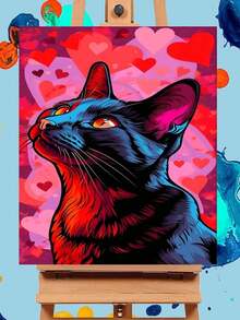 彩色猫咪与爱心 DIY 数字油画帆布画工艺品 成人家居装饰 40x50厘米/16x20英寸 节日礼物 - 40*50厘米 - 查看 7