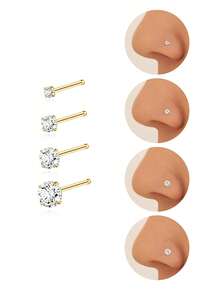 1件 2mm-5mm 925純銀直型L型鼻釘環 女款男款穿刺針身體飾品 低過敏性唇釘式耳環 - 金色 - 查看 3
