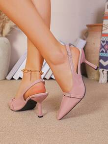 Sepatu Hak Tinggi Wanita, Hak Tipis, Ujung Lancip Elegan, Hak Kitten, Sandal dengan Bagian Belakang Elastis dan Ujung Tertutup - Berwarna merah muda - View 5