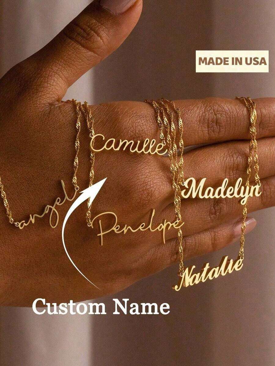 1pc Customized Necklace For Women Gold Color Water Wave Chain Necklace Personalized Custom Name Pendant Necklace Stainless Steel Jewelry Wedding Bridesmaid Gifts Anniversary Birthday Gift Stylish, For Teenagers, Junior High School Students, Middle School Students, High School Senior High School Students, College Students, University Students, Freshman, Sophomore, Underclassmen,Delicate Romance - 彩色 - 查看 1