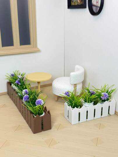 DOLLHOUSE Miniature Flower Pot Fence Flower Bed, DIY Garden Decor, Suitable For Garden, Yard, Outdoor Cafe Decoration