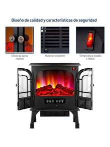 Chimenea Eléctrica con Efecto de Llama, Brasas de Leña  (65 * 60 * 31 cm); Configuraciones de Calor, Control Remoto y Temporizador, Ceramico. Bluelander - Negro - Ver 3