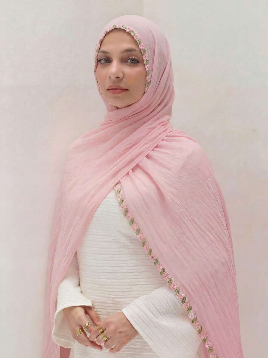 1pc Women's New Embroidered Headscarf, Soft & Comfortable Versatile Headscarf, Multi-Functional Sun Protection & Windproof Headscarf, Suitable For Casual Daily Wear
