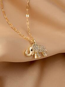 1 par de aretes colgantes de elefante con pedrería exagerada estilo europeo y americano - Pendientes de elefante versátiles personalizados con incrustaciones de diamantes - Ver 9