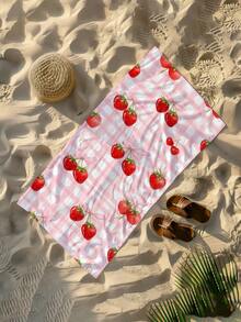 1pc Cherry Pink & White Plaid Children's Beach Towel, Super Soft Microfiber Extra Large Beach Blanket, Super Absorbent Bath Towel, Suitable For Travel, Swimming Pool, Diving, Surfing, Yoga, Camping, Available In Multiple Sizes, Beach Accessories - Multicolor - View 10
