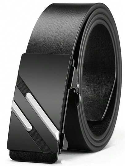 Toothless Automatic Buckle Leather Belt For Men, Hole-Less Waist Belt For Business Casual Pants