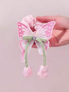 1 pièce Élastique à cheveux tulipe, jolis chouchous pour queue de cheval, papillon fairycore pour filles étudiantes, rentrée scolaire, vie de campus, vacances, accessoire de cheveux fairy girl - Multicolore - Voir 5