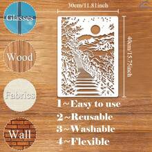 Reusable Mountain Landscape Stencil, Suitable For DIY Wall Art, Scrapbooking And Embossing - Durable PET Plastic, Easy To Use 11.7 Inch X 8.3 Inch Template - A - View 2
