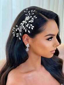European And American Hot-Selling Pearl Rhinestone Hair Comb, Bridal Party Wedding Dress Styling Hair Bun Comb Hair Accessories Tiaras Valentine's Day Accessories - 銀色 - 查看 7