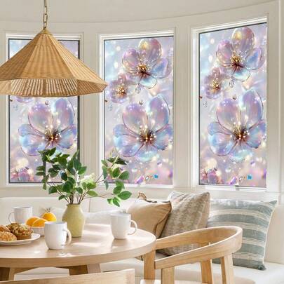 1/4pcsBeautiful Floral Frosted Privacy Window Sticker, Reusable PVC Electrostatic Adsorption, Suitable For Bathroom, Office, And Study Decoration, Heat Insulation And UV Protection.