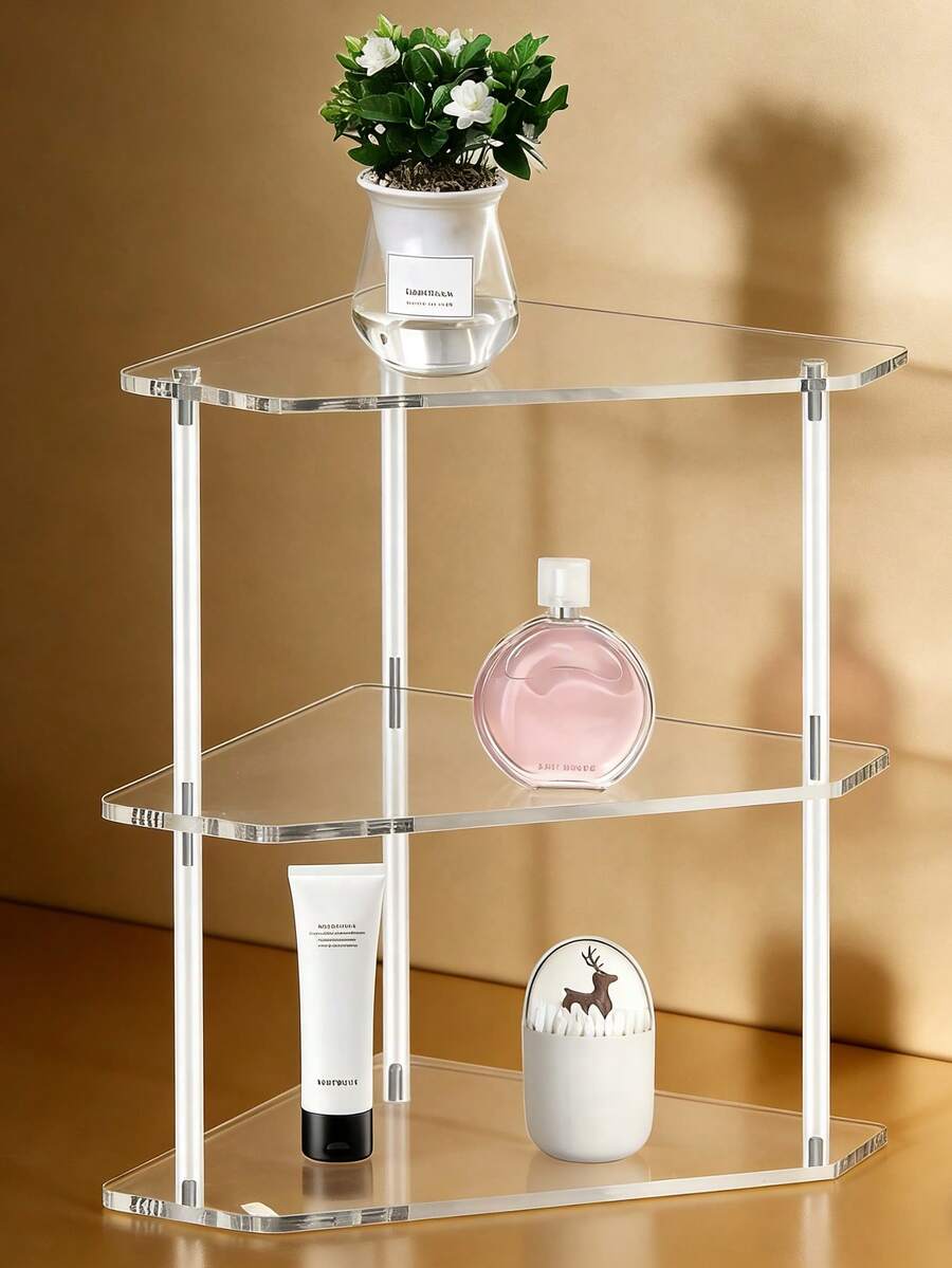 双层不规则透明亚克力化妆品收纳架 多功能化妆品收纳架 厨房调料架 浴室台面支架 - 透明 - 查看 1