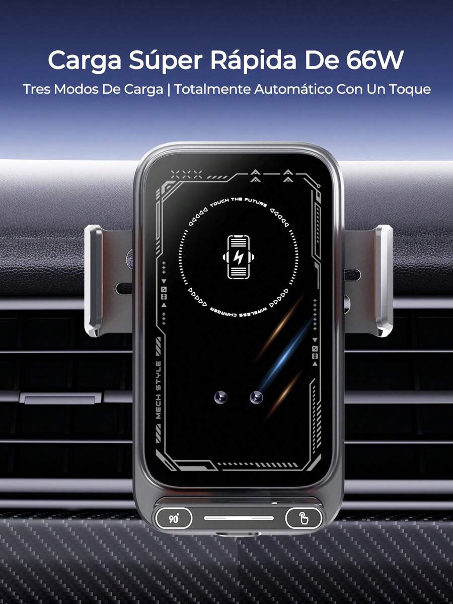 REMAX Cargador de coche totalmente automático con un solo toque, carga inalámbrica de 15W y carga magnética de 66W y carga por cable, apertura y agarre automáticos, rotación de 90° con un solo toque, batería recargable incorporada de 200mAh, cargador para iPhone, cargador Tipo C, accesorios para coche, artículos esenciales para coche