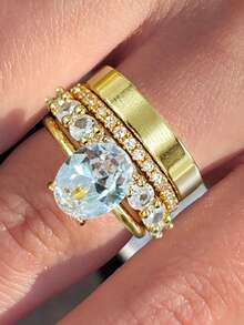 rundraw Bộ 4 món trang sức đính đá Cubic Zirconia hình oval độc đáo, thích hợp làm quà tặng, quà tặng trang sức Giáng sinh và năm mới. - Vàng - Xem 15