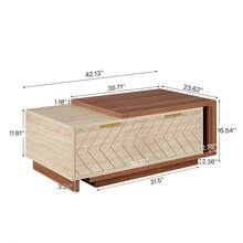 LITTLE TREE Extendable Coffee Table With 2 Storage Drawers, Dual-Tone Center Table With Sliding Tabletop, Multi-Functional Hidden Storage Wooden Rectangle Cocktail Table For Living Room - Walnut & Oak - View 2