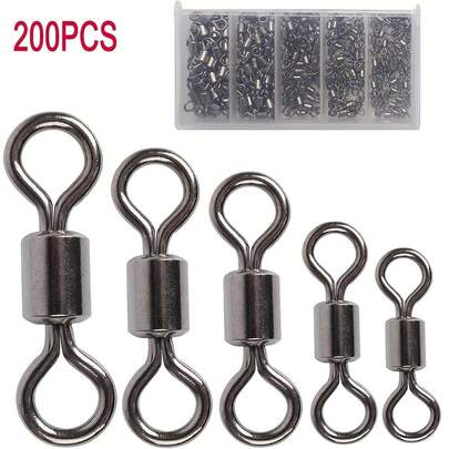 200pcs Stainless Steel Fishing Swivel Set With Storage Box - Assorted Sizes 2#, 4#, 6#, 8#, 10# For Smooth Line & Hook Connections