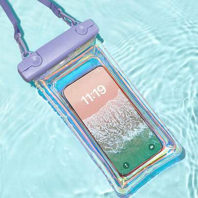 Funda impermeable y a prueba de golpes con corte láser para teléfono, funda de teléfono con asa para natación, funda de teléfono sellada, funda de teléfono transparente y resistente al agua apta para rafting y natación al aire libre, funda de teléfono con pantalla táctil
