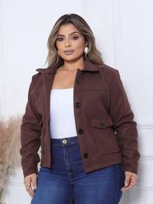 Women's Casual Jacket, Wool-Type Fabric, Pockets, Buttons On The Front, Suitable For Everyday Cold Weather. - 鏽棕色 - 查看 1