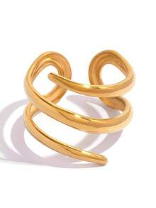 Frminee 3pcs/1pc Thick Twisted Gold Stainless Steel Rings, Stackable Dual-Tone Mixed Metal Braided Exaggerated Rings Fashion Jewelry, Waterproof Jewelry Gift - Multicolor - View 9