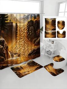 Bộ phụ kiện phòng tắm chống thấm nước họa tiết đồng xu 1/4 lớp, bao gồm rèm tắm, thảm chống trượt, bọc nắp bồn cầu, thích hợp cho gia đình và văn phòng, mang lại sự giàu có, thư giãn tĩnh lặng, chất liệu polyester dày dặn, in kỹ thuật số, có thể giặt, sử dụng được cả bốn mùa, phiên bản giới hạn dịp lễ. - A - Xem 4