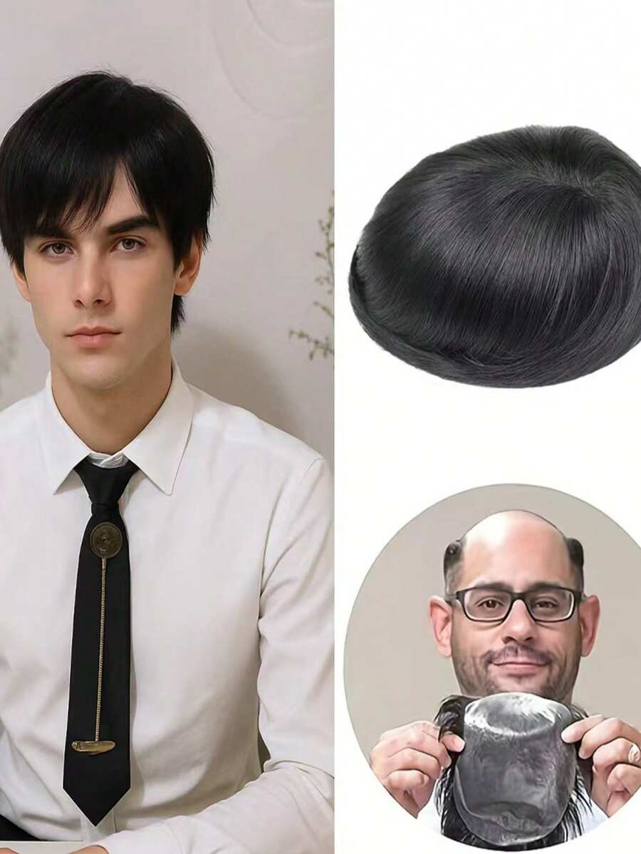 Bộ tóc giả cao cấp dành cho nam giới, kiểu tóc lật không dấu vết, đẹp mắt, tóc giả vô hình. - Natural Black - Xem 1
