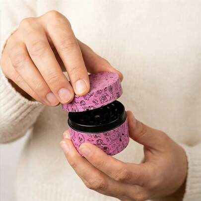 1pc New Unique Pink Graffiti 50mm 4-Layer Zinc Alloy Grinder, Creative Metal Texture Smoking Accessory, Portable Manual Metal Smoking Tool, Essential Gift For Smokers, Valentine's Day Gift For Boyfriend/Girlfriend