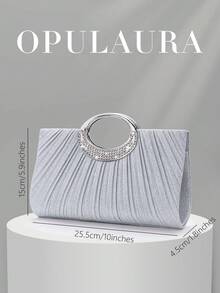 Bolso de mano de noche con cristales brillantes de OpulAura, diseño elegante plisado con brillo y correa de cadena metálica, bolso de fiesta brillante y glamoroso para mujeres, novias, que combina perfectamente con atuendos y vestidos de fiesta para Año Nuevo, adecuado para baile de graduación, boda y eventos de gala - Plateado - Ver 3