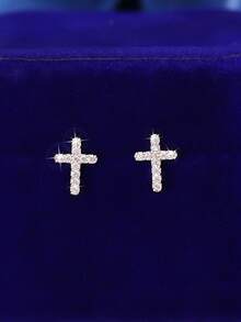 1 Đôi bông tai hình thánh giá nhỏ sang trọng đính đá Zirconia, kiểu dáng thanh lịch, phù hợp để đeo hàng ngày và đi làm. - trắng - Xem 5