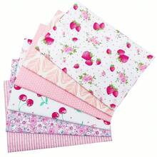 Bộ 6 mảnh vải cotton vuông cắt sẵn để may chăn chắp vá, thích hợp cho may vá và làm đồ thủ công, trang trí nhà cửa thủ công, có thể dùng để làm ga trải giường, rèm cửa, gối, túi xách và phụ kiện DIY. - Dâu tây hồng - Xem 5