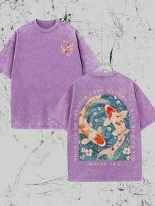 Camisetas nuevas de moda para hombres de primavera y verano, Camiseta Christian Washed, Camiseta con diseño de peces Koi, Camiseta de cultura religiosa, "Estaré contigo cuando atravieses aguas profundas", Camiseta clásica de manga corta regular, Impresión de alta calidad, Camiseta a la moda, Camiseta estampada para mujer, Camiseta divertida con estampado, Camiseta estampada para hombre, Camiseta casual holgada, Camiseta 100% algodón puro, Suave, transpirable y cómoda, Lavable a máquina, Camiseta casual de estilo urbano, Adecuada para todas las estaciones, Perfecta para uso casual y estilo urbano. Un gran regalo para amigos y familiares. - Negro - Ver 8