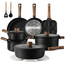 7/8 Piezas Juego de Utensilios de Cocina, Sartenes Antiadherentes, Ollas y Sartenes Antiadherentes con Revestimiento de Granito para Cocina de Inducción, Incluyendo Sartén, Cacerola, Wok, Olla Cerámica Extra Grande - Multicolor - Ver 14