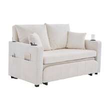 Multifunctional Fabric Sofa, Convertible Sofa Bed, Small Two-Function Living Room Sofa, Removable And Washable Cover, With Storage Bag, Port And Cup Holder. - 米色 - 查看 4