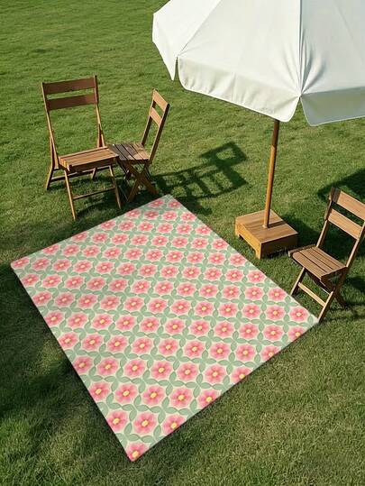 1pc Elegant Floral Vintage Picnic Mat, Portable Foldable Waterproof Outdoor Blanket, Washable Floral Pattern, Suitable For Picnic, Beach, Camping, Patio Decor, Party, Outdoor Dining