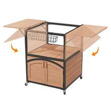 Metal Frame Grill Cart For XL Big Green Egg Accessories With 2 Wooden Folding Panels - Orange - View 3