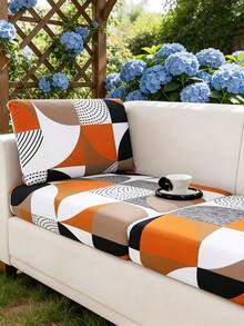 1件装牛奶丝印花弹力沙发套，宠物友好，可机洗，防污耐用，防滑，节日装饰户外家具靠垫套，适用于1/2/3/4座露台沙发 - 橘色 - 查看 6