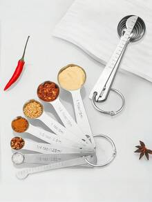 Bộ 7 thìa đong bằng thép không gỉ kèm gạt ngang, cốc đong chất lỏng và chất rắn chịu lực cao với 1 gạt ngang, thang đo kép hệ mét và hệ inch, dụng cụ nhà bếp có thể xếp chồng lên nhau, thích hợp cho chất lỏng, chất rắn và bột, kèm móc treo - Dụng cụ nhà bếp - - - Xem 6