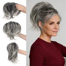Zopf Haarteil mit Klammer,Kurze Pferdeschwanz Haarverlängerung mit Flexiblem Draht für DIY-Styling,Glattes Kunsthaar Ponytail Extension Perücke für Frauen,Dunkelbraun/Dunkelrotbraun-Mix - Salz und Pfeffer - Übersicht 2