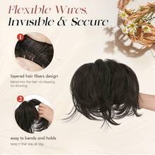 Zopf Haarteil mit Klammer,Kurze Pferdeschwanz Haarverlängerung mit Flexiblem Draht für DIY-Styling,Glattes Kunsthaar Ponytail Extension Perücke für Frauen,Dunkelbraun/Dunkelrotbraun-Mix - Salz und Pfeffer - Übersicht 4