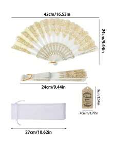婚礼派对礼品套装，金色/粉色婚礼折扇，欧根纱袋，感谢卡，纪念礼品套装，适合赠送朋友、宾客、新娘送礼会、生日派对、拍照道具 - 多色 - 查看 11