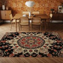 1pc Bohemian Style Vintage Floral Pattern Decorative Rug, Blue & Pink Fresh Flower Design Carpet, Suitable For Living Room, Area Rug, Pad, Home Decor, Large Round Carpet, Washable - Red Violet - View 6