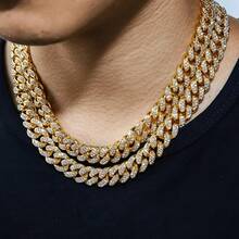 2 Pieces Hip Hop Cuban Chain Necklace & Bracelet Jewelry Set With Shining Rhinestones For Men & Women Party Favors - 嘻哈風格 - 查看 7
