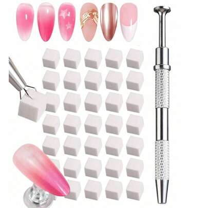 200pcs White Mini Replaceable Nail Sponges, Nail Sponge Metal Clips, Gradient Nail Sponges, Nail Sponge Set For Gradient Nail Art, Nail Art Tools, Nail Supplies, Nail Accessories (100/25/50pcs)