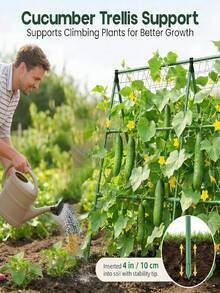 47"X15" Garden Cucumber Trellis, Outdoor Climbing Plant Support Rack With Climbing Net And Plant Clips, Suitable For Garden Planting Beds - B - View 3