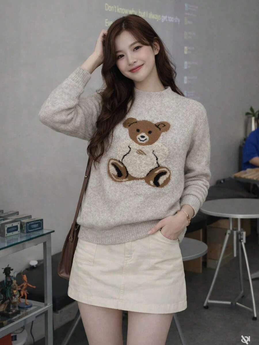 Mousse Bear Winter Blouse, Cute Teddy Bear Style - 混音 - 查看 1
