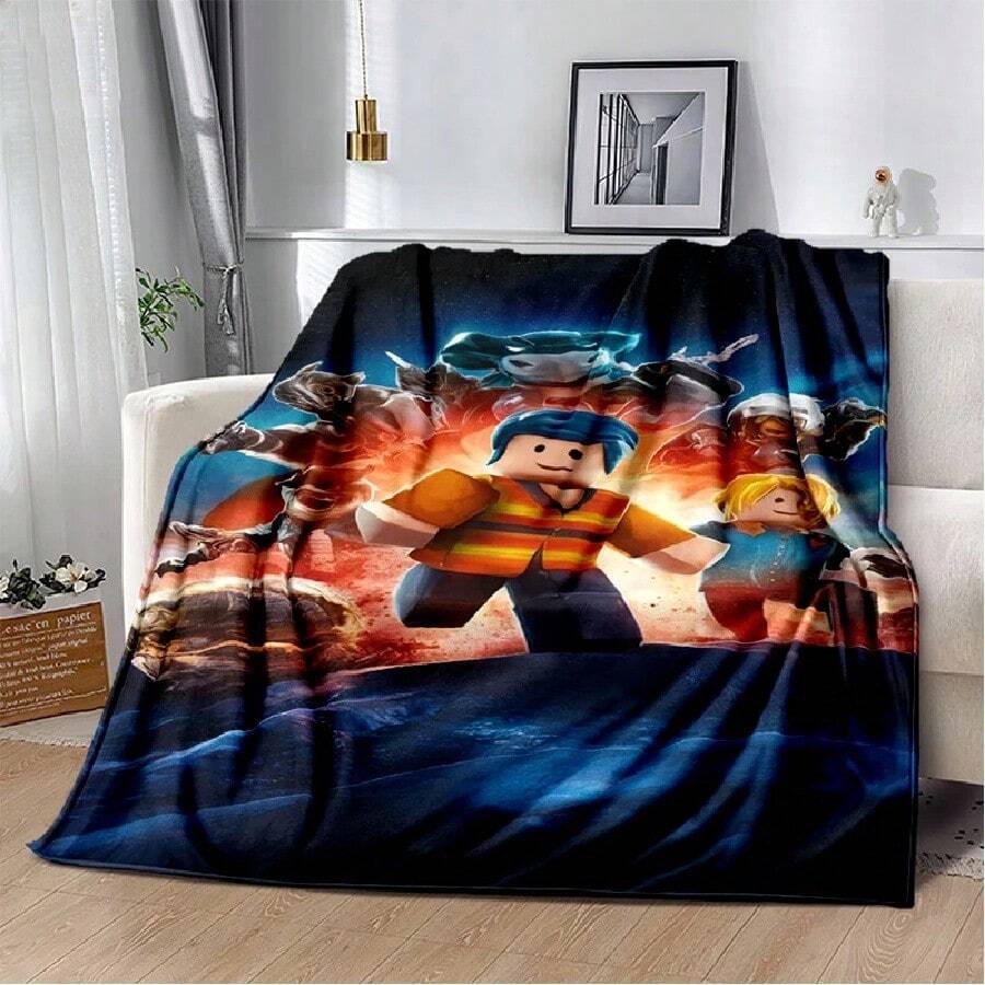 3D Cartoon R-Robloxs Game Flannel Blanket Soft Warm Throw Blanket For Bedroom Living Room Bed Travel Camping Picnic Gift(10).Jpg - White - View 1