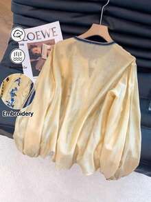 春夏新款刺绣系带流苏七分袖上衣，艺术复古波西米亚风百搭轻盈优雅上衣，适合情人节约会、下午茶聚会、乡村音乐节等场合。 - 薑色 - 查看 5